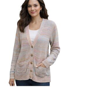 J.Crew Pastel Rainbow Cotton Blend Cardigan Sweater Soft Knit Button Up Size M